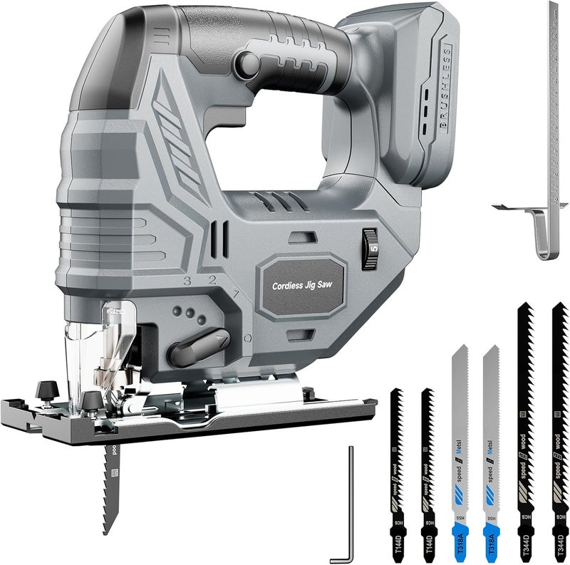 Fledukten Cordless Jigsaw Compatible with DeWalt 20V Battery, Brushless Motor, 7-Speed Variable Control, 3200 RPM, 800W Power, 0–45° Bevel, LED Light, 6 Blades Included (Tool Only) - Image 1